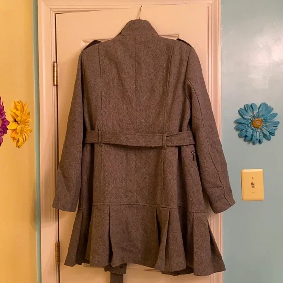 Gray Calvin Klein Wool Blend Belted Coat Medium - Picture 1 of 7